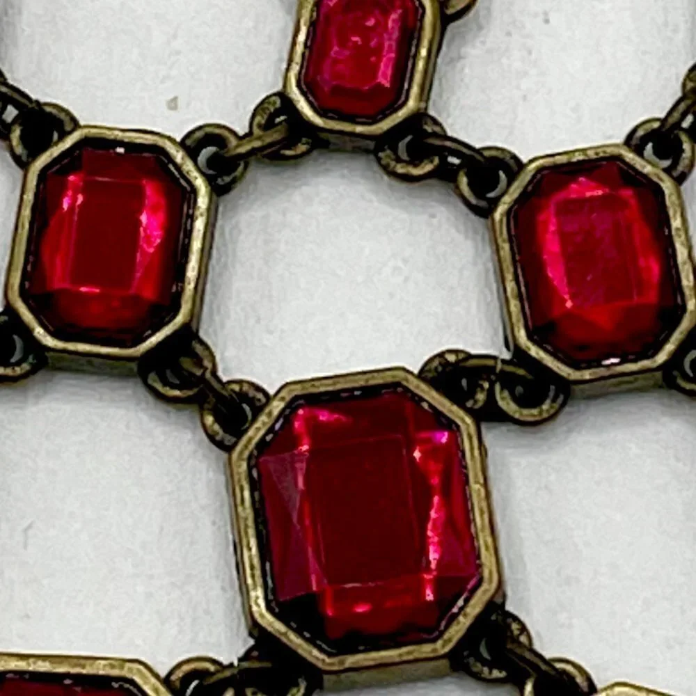Avon Red Faceted Graduated Squares 3-Strand Gold Tone Statement Bib Necklace
